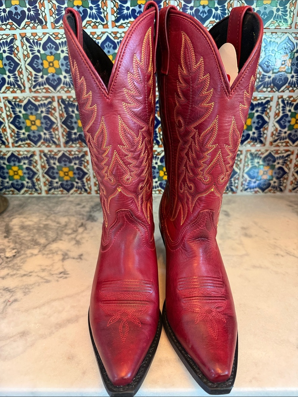 Laredo Burgundy Embroidered Western Heeled Boots